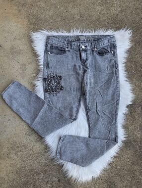 Express - Gray Women's Embellished Slim Jeans - Size 10
